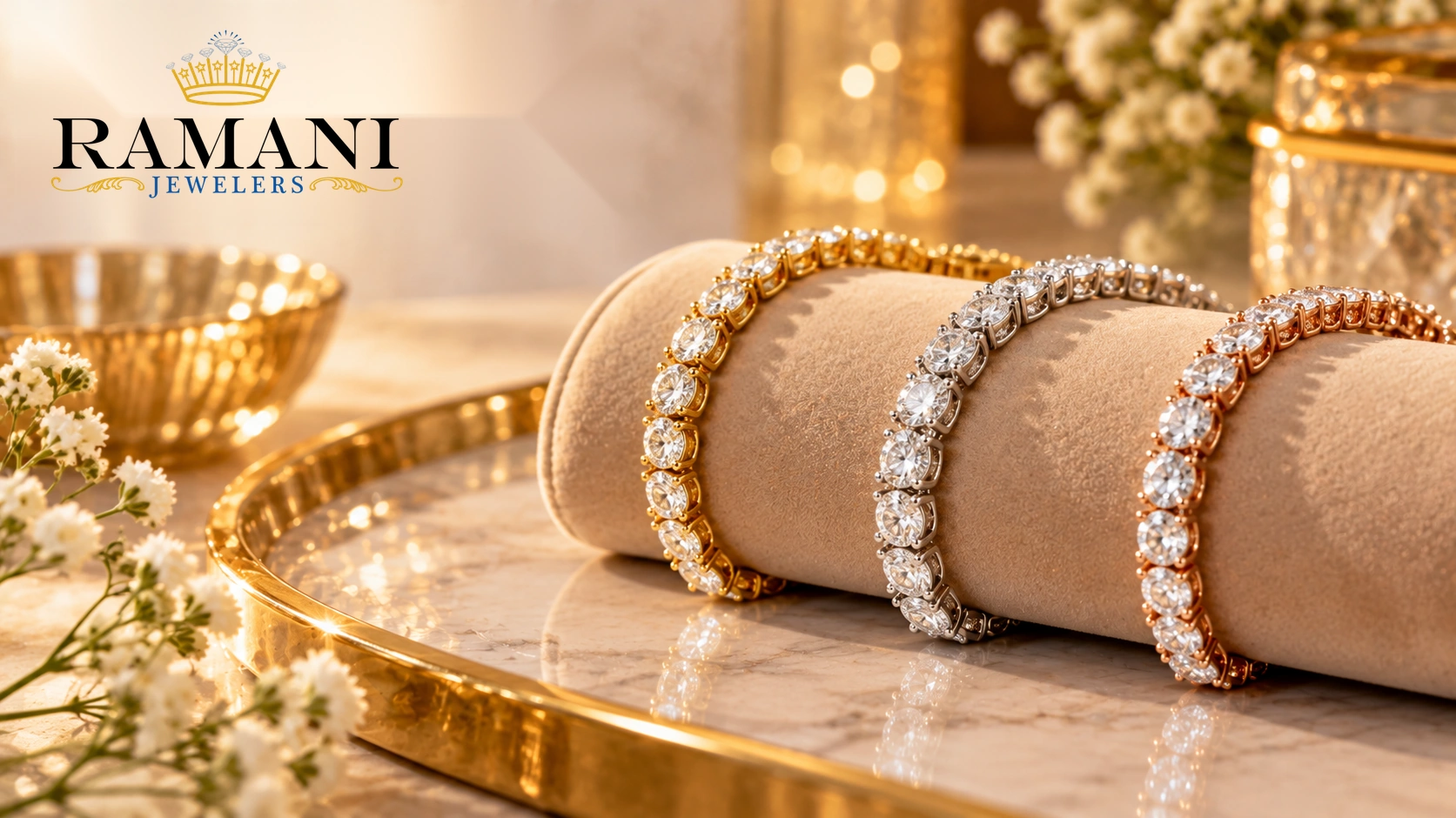 Diamond tennis bracelet buying guide showing a luxury tennis bracelet with multiple round diamonds and secure clasp